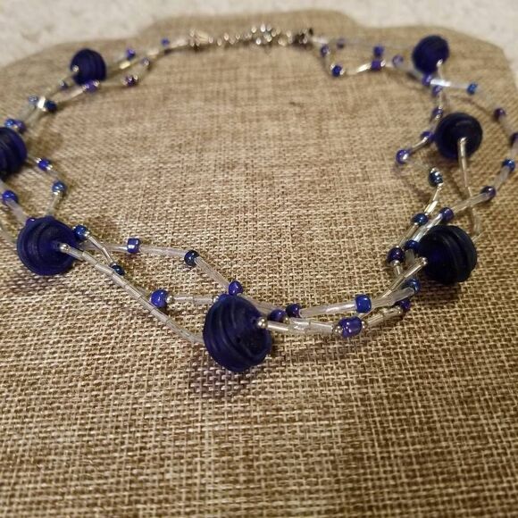 Blue 3 strand Necklace Funky Beads - Picture 5 of 6